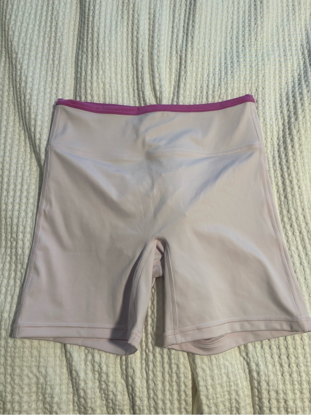 Fabletics Light Pink Bike Shorts with Magenta Waistband